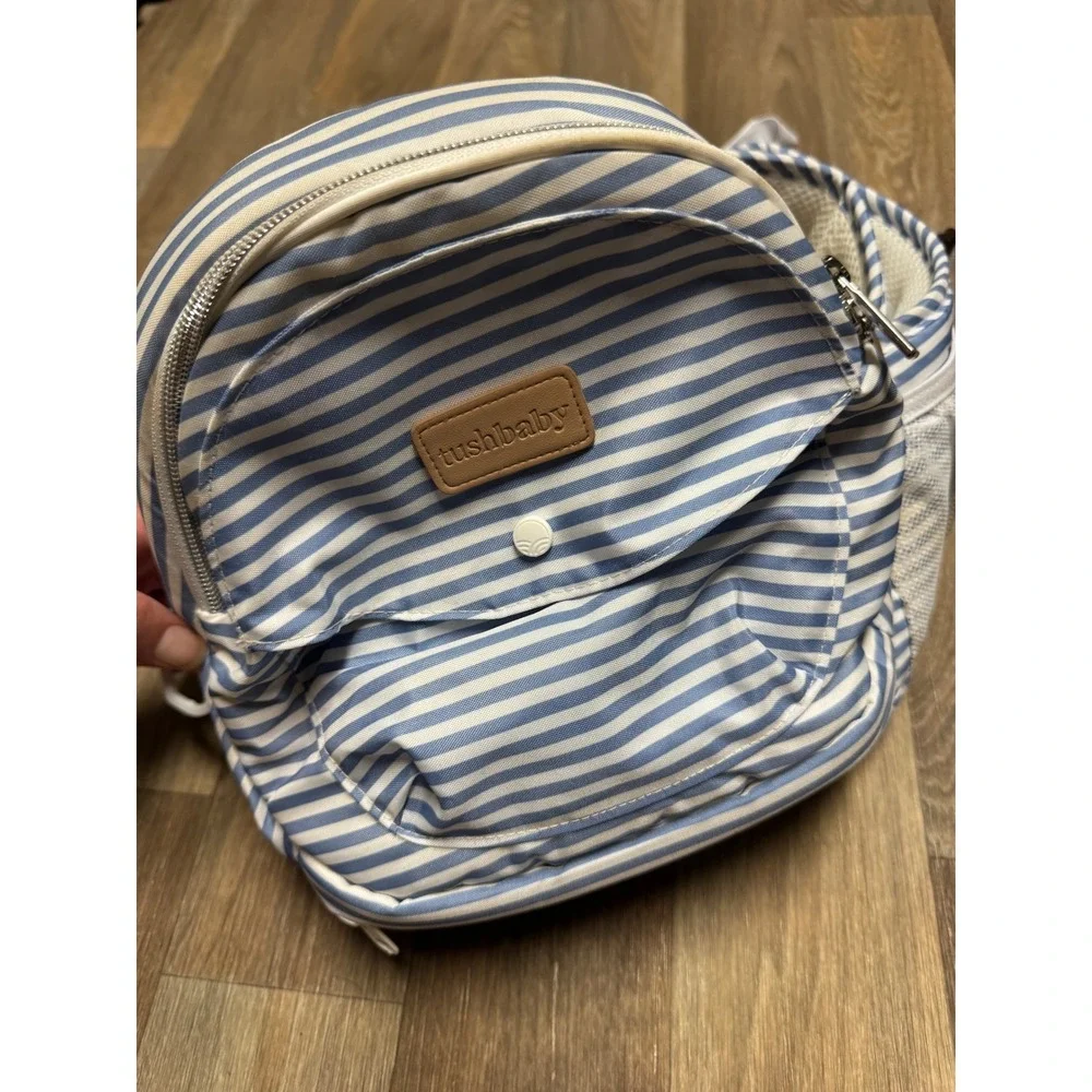 Tushbaby Hip Seat Baby Bag Blue White Stripe Ergonomic Waistband Storage